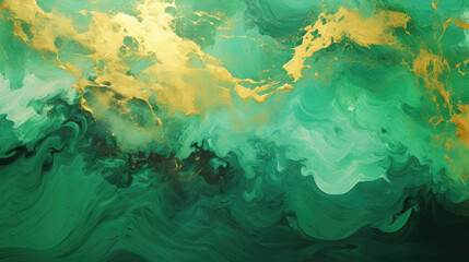 Fototapeta na wymiar Emerald Green and Sparkling Gold Gritty Background 