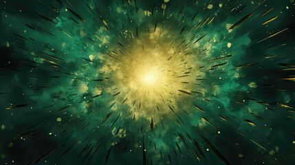 Emerald Green and Sparkling Gold Gritty Background Created with Generative AI
