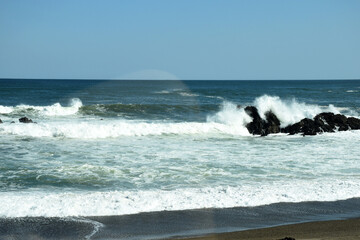 The coastline around Toba city in Mie Prefecture, Japan is the birthplace of cultured pearl and tourist attraction, exhibits pearls and pearl craft goods. Beautiful landscape on a sunny day.