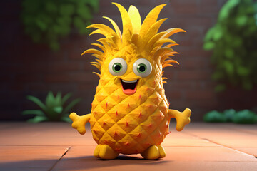 PinePineapple With Cute Face 3d Renderingapple With Cute Face 3d Rendering