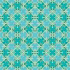 Playful Christmas snowflake texture on geometric rhombus background. Elegant vector pattern for wrapping paper, textile and paper prints, invitations and gift boxes.