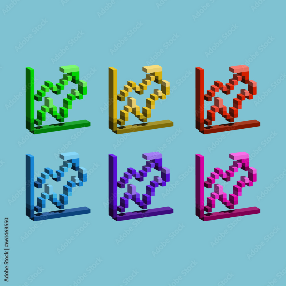 Poster isometric pixel art 3d of business arrow up graph for items asset.business graphic profit on pixelat