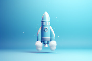 3d rocket render isolated on blue background