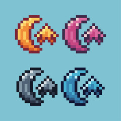 Pixel art sets of moon and star with variation color item asset. Simple bits of moon star on pixelated style. 8bits perfect for game asset or design asset element for your game design asset.