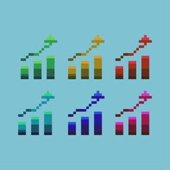 Pixel art sets of business graph with variation color item asset. Simple bits of profit business up on pixelated style. 8bits perfect for game asset or design asset element for your game design asset.