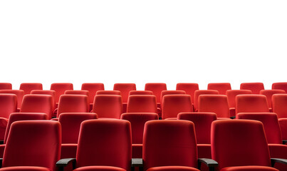 Rows of red cinema or theatre seats against a plain background
