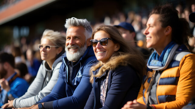 Fotball Fan Parents Cheers For Their Son Playing Soccer On Local Stadium Parents Picking Up Kids From Their After School Activities