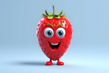 Strawberry With Cute Face 3d Rendering