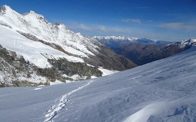 snow covered mountains steps in snow