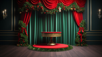 3d luxury podium christmas decoration and space for your luxury product. Christmas background concept. Generative AI.