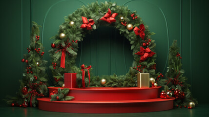 3d luxury podium christmas decoration and space for your luxury product. Christmas background concept. Generative AI.