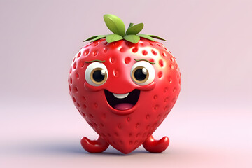 Fototapeta premium Strawberry With Cute Face 3d Rendering