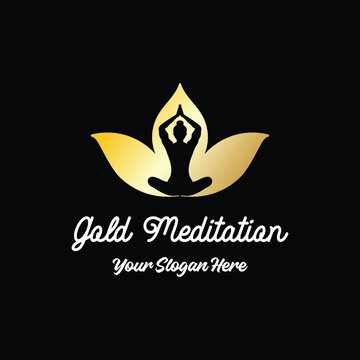 Elegant Luxury Golden Lotus Yoga Meditation Logo Design