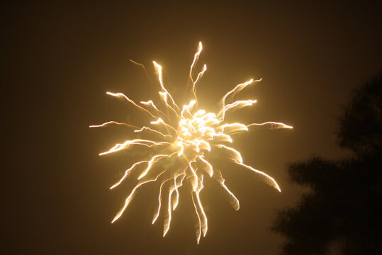 Firecrackers exploding in the night sky during Deepavali/Diwali in India