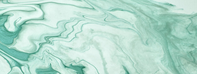 Abstract fluid art background blue and cyan colors. Liquid marble. Acrylic painting with turquoise gradient and splash.