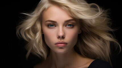 Fototapeta premium blonde woman beauty portrait, abstract post production effects, creative glamour face shot, ai generated