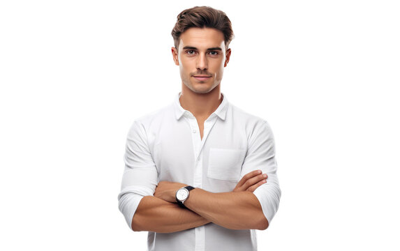The Artistic Statement Male Artist Strong Pose with Folded Arms Isolated on a Transparent Background PNG.