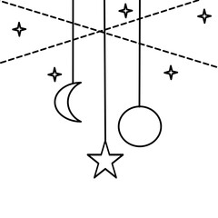 Hanging Moon and Stars. Vector Hanging Decoration