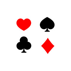 High quality vector illustration of the four Poker playing cards suits symbols - Spades Hearts Diamonds and Clubs icons isolated on white background