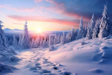 Meubelstickers winter landscape background , generative ai © Nia™