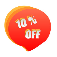 10% OFF Sale Discount Banner. Discount offer price tag. Special offer sale red label. Vector Modern Sticker Illustration. Isolated Background	