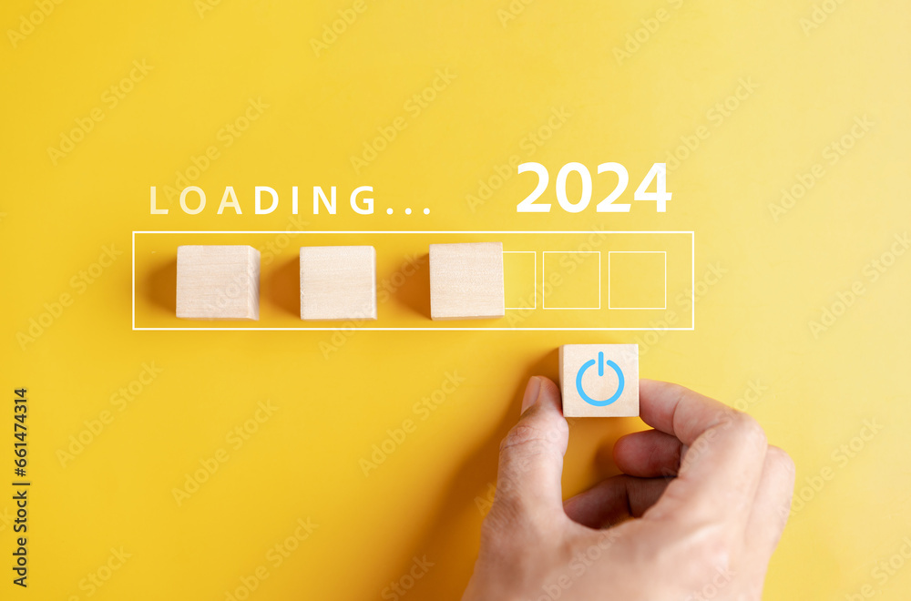 Poster Loading progress from 2023 to 2024 to countdown merry christmas and happy new year, Planning and challenge strategy in new year 2024 Concept.