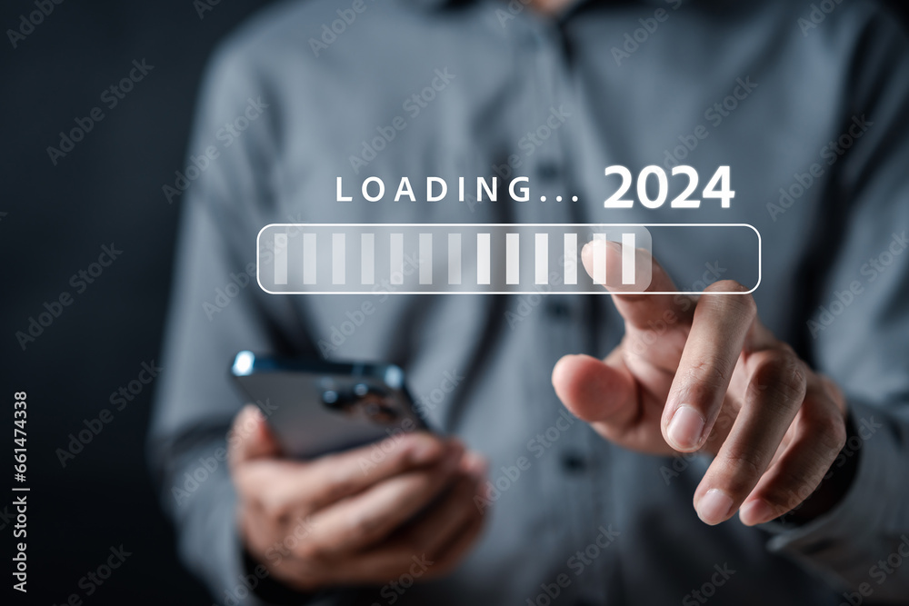 Aufkleber Loading progress from 2023 to 2024 to countdown merry christmas and happy new year, Planning and challenge strategy in new year 2024 Concept.