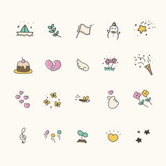 Set of cute doodle icons. Hand drawn vector icons illustration
