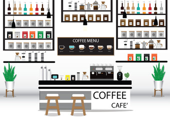 Coffee shop and bakery concept.illustration cafe interior,restaurant and coffee