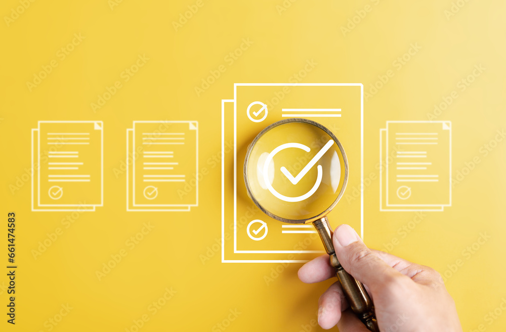 Fototapete Guarantee Online service filling out and digital form checklist , Document Management Checking System, online documentation database and process manage files...