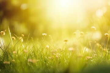 Obraz premium Vibrant summer meadow under sun. Meadow in full bloom. Bright and fresh scene. Nature canvas. Colorful spring in full sunlight. Garden of light. Sunny spring abloom