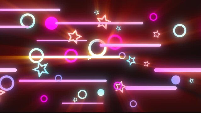 Purple red glowing geometric abstract background pattern of flying lines and circles