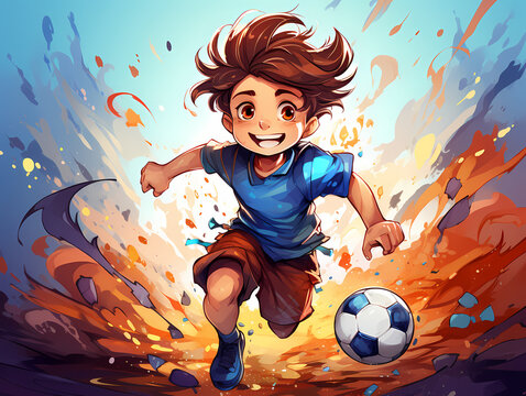 A Cartoon Of A Boy Running With A Football Ball