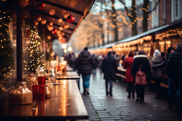 Festive vibes at the Christmas market, bustling streets and stalls - obrazy, fototapety, plakaty