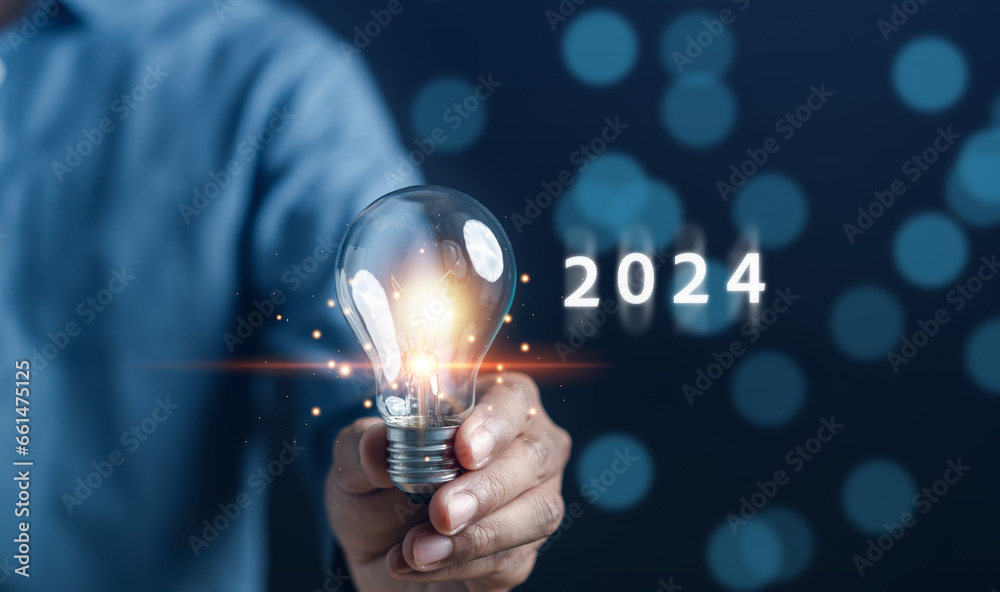 Poster Aiming New year 2024 idea and creative smart planning to countdown merry christmas and happy new year, challenge strategy and motivation in new year 2024 Concept.