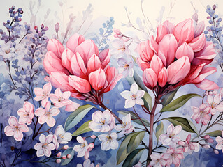 A Painting Of Pink Flowers
