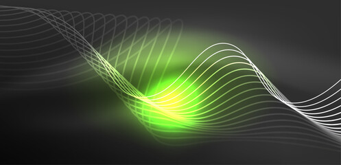 Fototapeta premium Shiny glowing neon wave. Neon light or laser show, electric impulse, power lines, techno quantum energy impulse, magic glowing dynamic lines