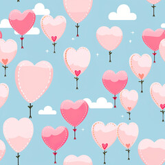 Pink Pastel Balloons Heart Seamless Pattern