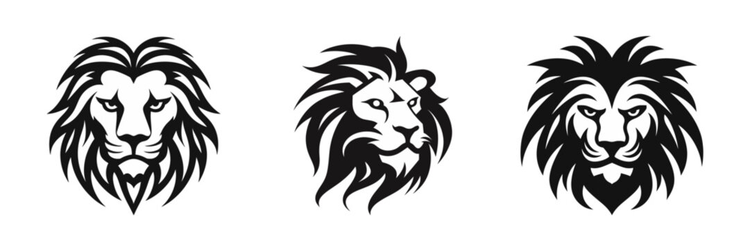 Set simple tiger head mascot logo isolated. Vector illustration