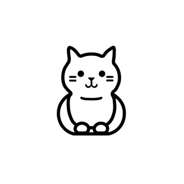 Cat icon. Simple pet image, black and white line drawing.