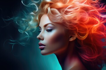 Dreamlike Portrait of a Woman with Windswept Fiery Hair