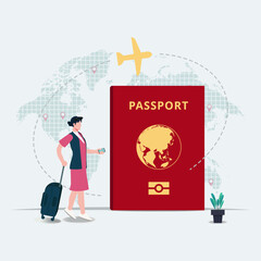 Woman traveling with passport design vector illustration