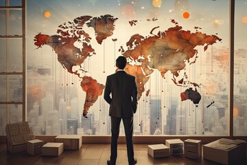 Visualize a person discussing the significance of international trade for global economies and market expansion - obrazy, fototapety, plakaty