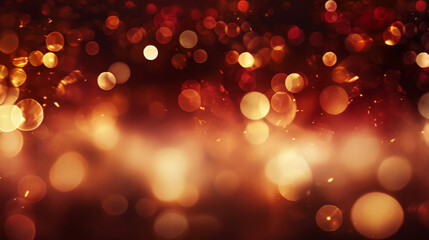 Golden and red bokeh on dark red background. Magic Christmas and New Year holyday wallpaper. Backdrop for a website