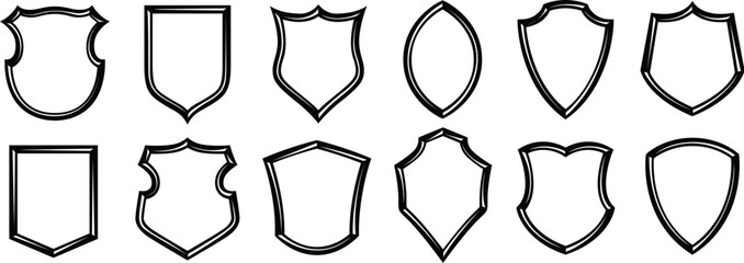Badge shapes. Shields set. Patch template, different insignia badges backgrounds and vintage label frame vector set. Security or emergency service patches, protective shield isolated collection