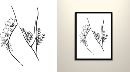 women body figure with floral decoration drawing art 