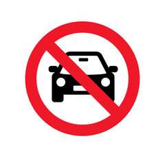 No Car Or No Parking Street Icon. No Driving Icon. No Cars Allowed Roadsign. No Parking Road Warning Sign. Car Prohibition Sign Area Illustration. Vector Don't Drive Roadsign