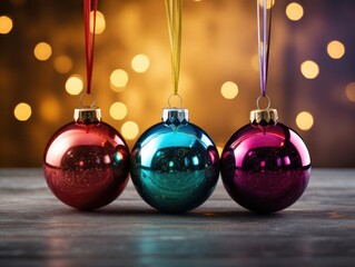 Colorful Christmas balls, shiny xmas decoration, ai generated