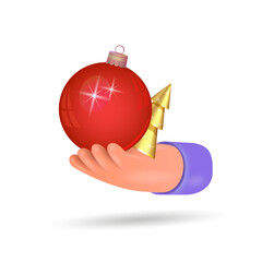 Vector greeting icon. A hand holds Christmas accessories. Vector,3d.
