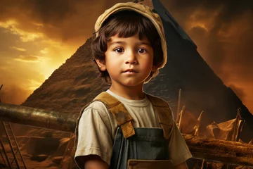 Foto op Canvas Sun-baked Ancient egyptian pyramid child boy. Ancient worker. Generate Ai © juliars